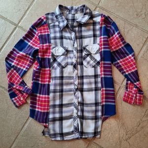 Spliced Flannel Plaid Shirt XS one of a kind upcycled
